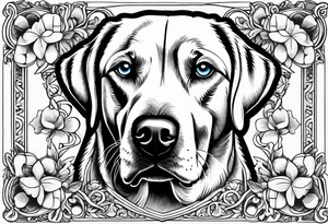 Clover leaf card with a cross and blue eyes of a Labrador retrevier and a cross tattoo idea