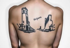 Vele di Scampia ruined and covered in graffiti, large tattoo, lower back area tattoo idea