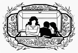 a male and female shadow only hugging in a casket tattoo idea