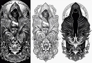 Shadow cloak protecting beautiful dagger tattoo idea