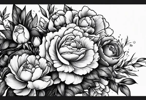 Snapdragon, peonies, and roses mixed together tattoo idea