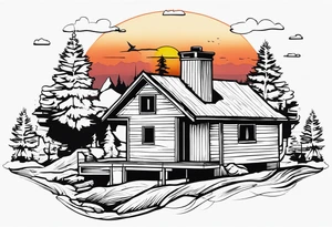 cabin chimney smoke "Hutting Est. 2004" friends sunset tattoo idea