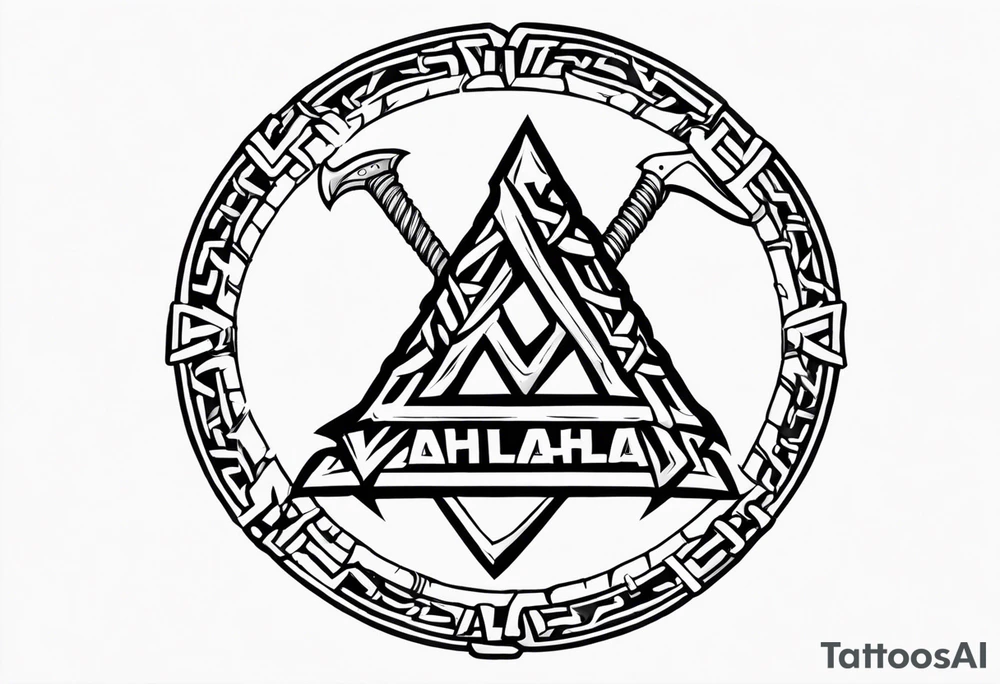 Valhalla  round shield axe
Valknut barbed wire chains tattoo idea