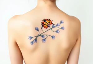 Dainty Golden ladybug on a lavender branch tattoo idea