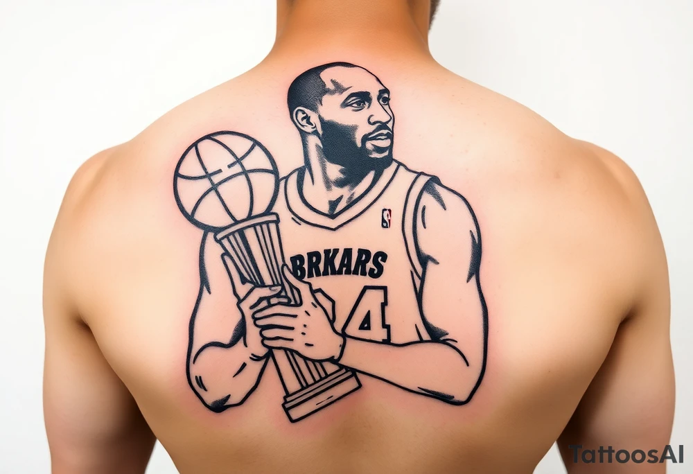 Kobe Bryant holding trophy outline stencil tattoo idea