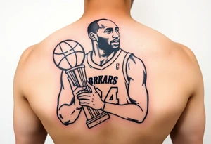 Kobe Bryant holding trophy outline stencil tattoo idea