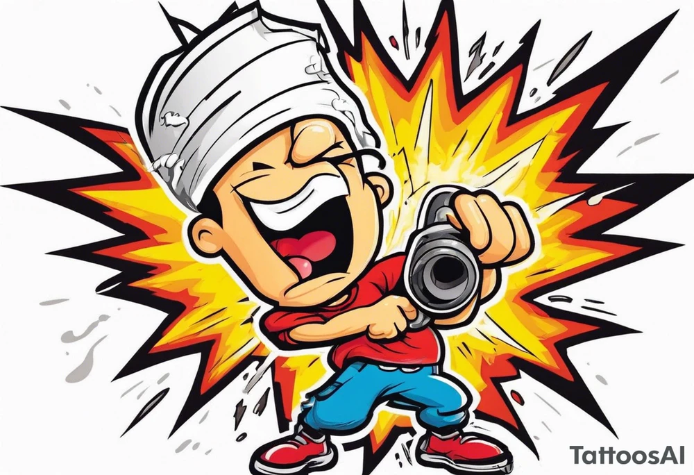 stick of dynamite character is trying to blow out his own burning fuse before he explodes tattoo idea