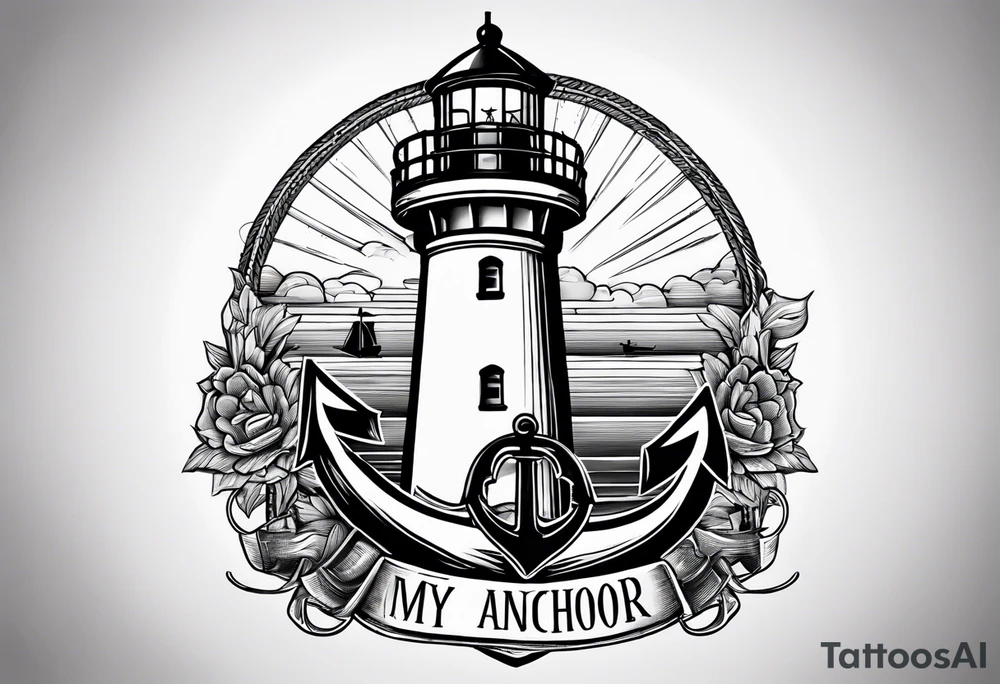 Lighthouse and anchor that says "my beacon, my anchor" tattoo idea