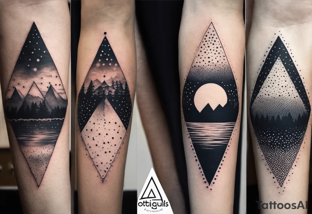 Triángulos fractales, con círculo concéntrico en varios niveles dentro del triangulo fragmentado y que el lado izquierdo sea igual que el derecho pero en dirección contraria tattoo idea