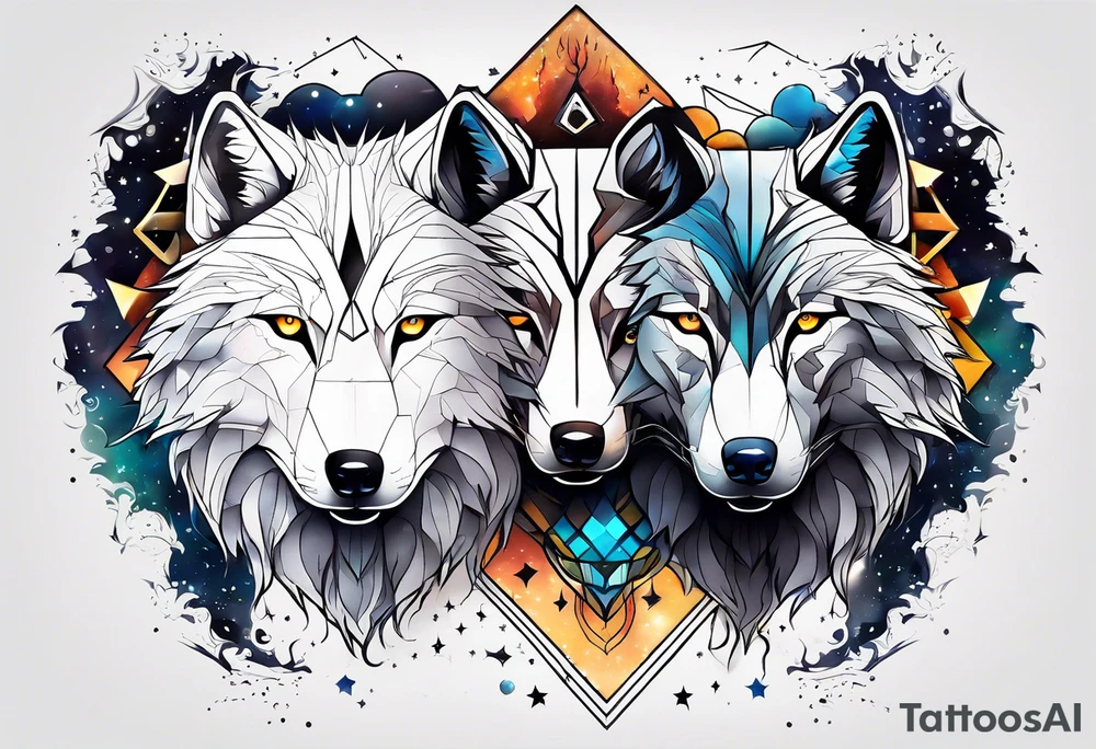 Constellation, two animal wolf, géométric tattoo idea