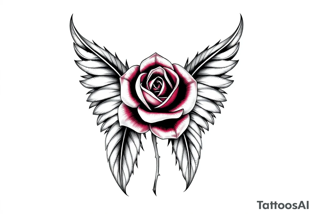 TWO FEATHERS TOGETHER WITH A ROSE WITH SERGE WRITTEN INSIDE tattoo idea