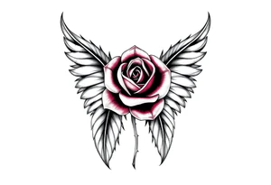 TWO FEATHERS TOGETHER WITH A ROSE WITH SERGE WRITTEN INSIDE tattoo idea