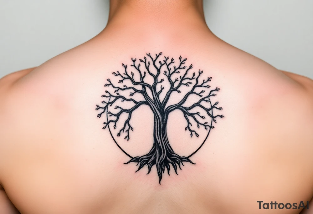 tree of life with circle. names Jai , Phoebe, Imogen, Matilda in the circle tattoo idea
