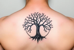 tree of life with circle. names Jai , Phoebe, Imogen, Matilda in the circle tattoo idea