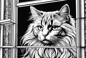 cat looking outside window tattoo idea