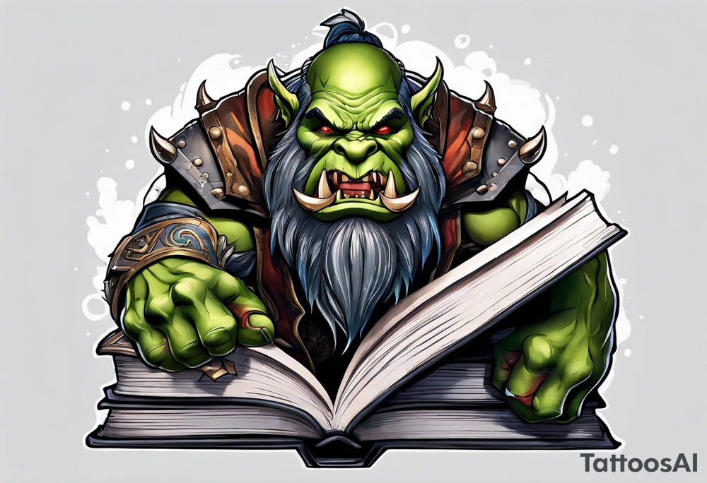orc coming out of a book tattoo idea