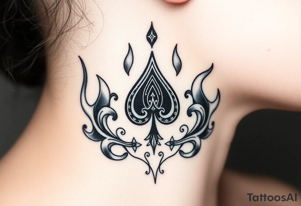 Q of spades surrounded by flames tattoo idea