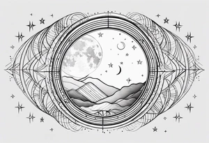 Fine line Moon phases with lines and stars vertical tattoo idea