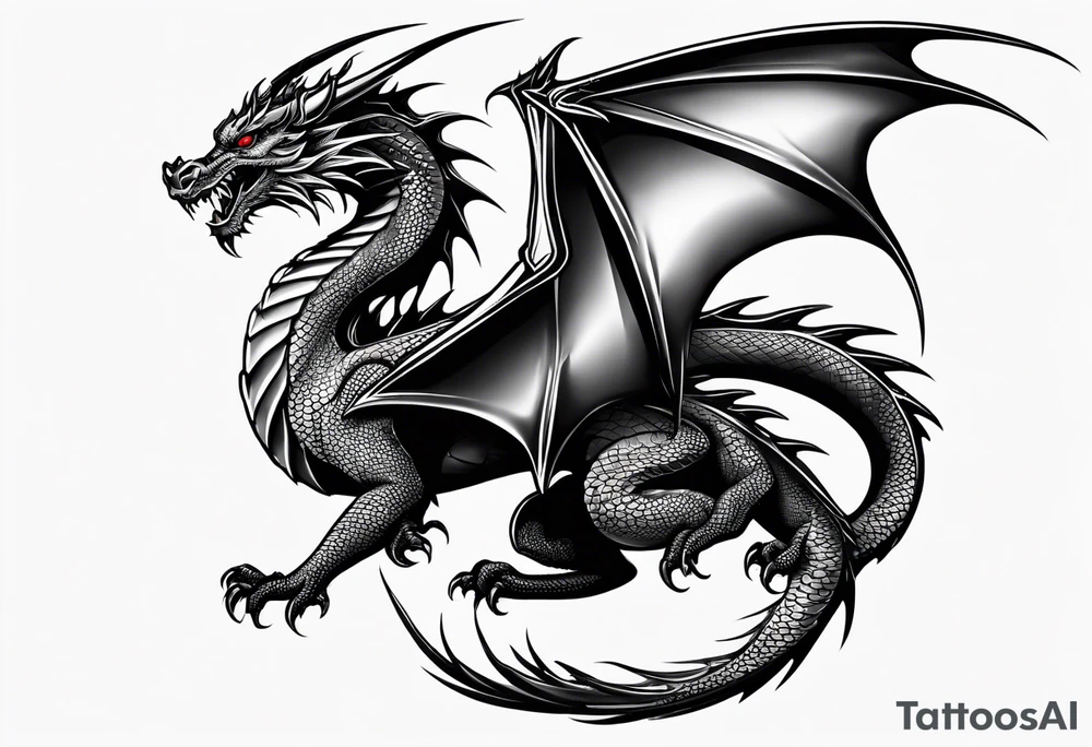 Brushed stroke dragon with red eyes tattoo idea