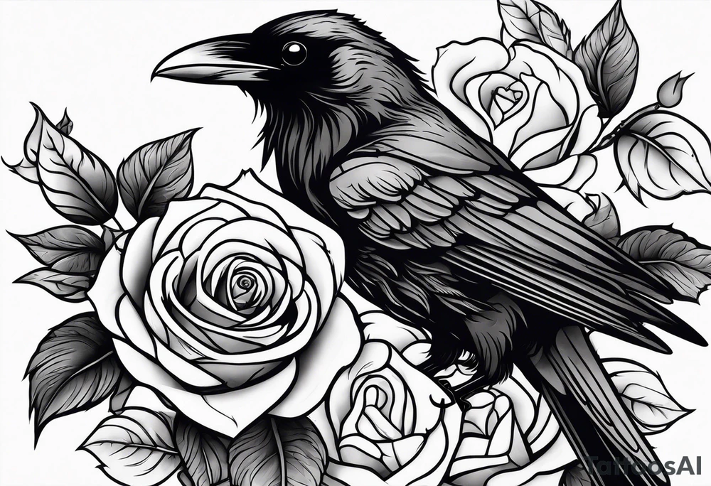 Raven holding  rose   by stem tattoo idea