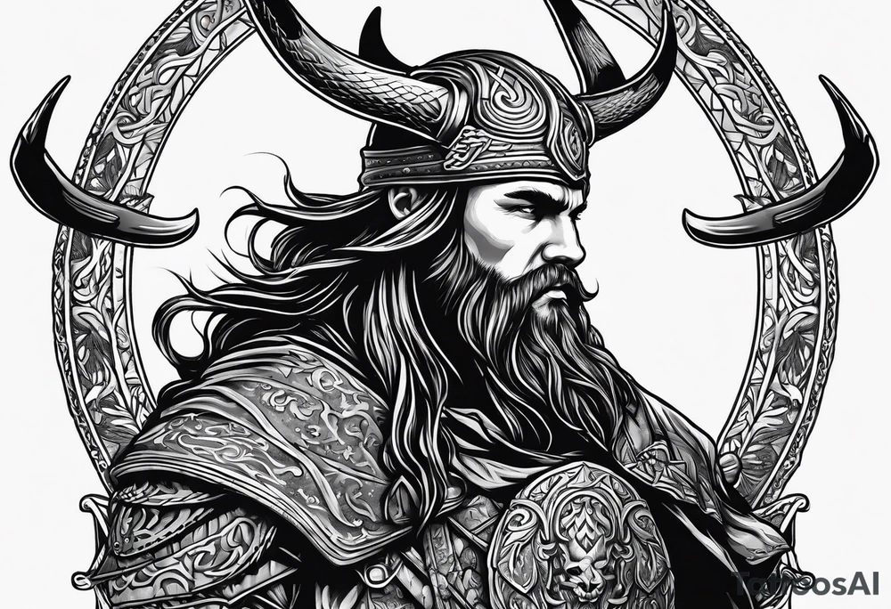 Hooded viking in the land of the dead riding on a stag with no face tattoo idea