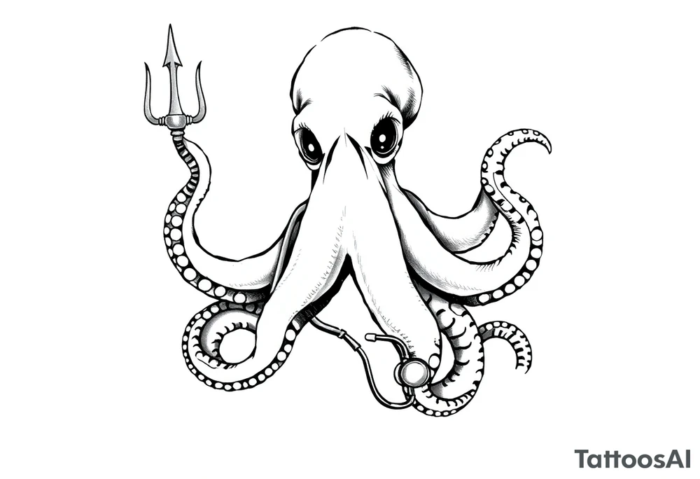 Octopus with trident and stethoscope tattoo idea