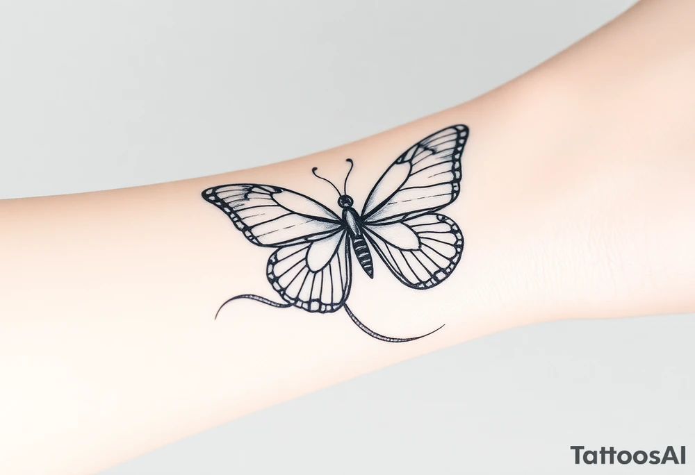ethereal butterfly with flowing silk ribbons in moonlight tattoo idea