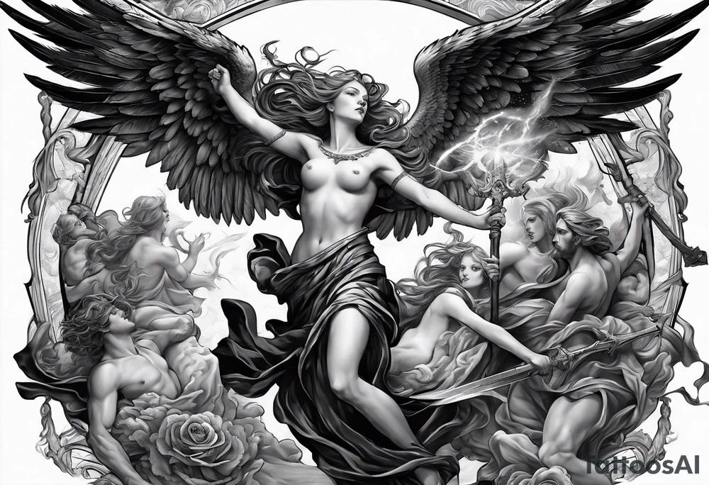 Angels fighting apocalypse tattoo idea