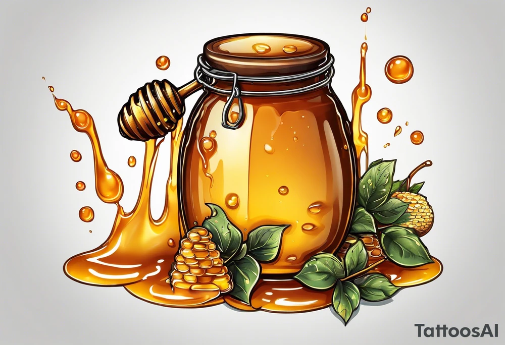 pot of honey with drips of honey spilling over tattoo idea