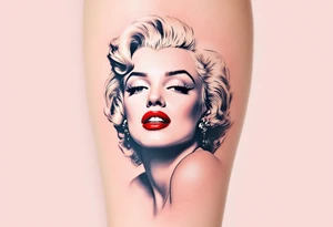 A vintage-style Marilyn in full color with platinum blonde hair, red lips, and a soft pastel background. tattoo idea