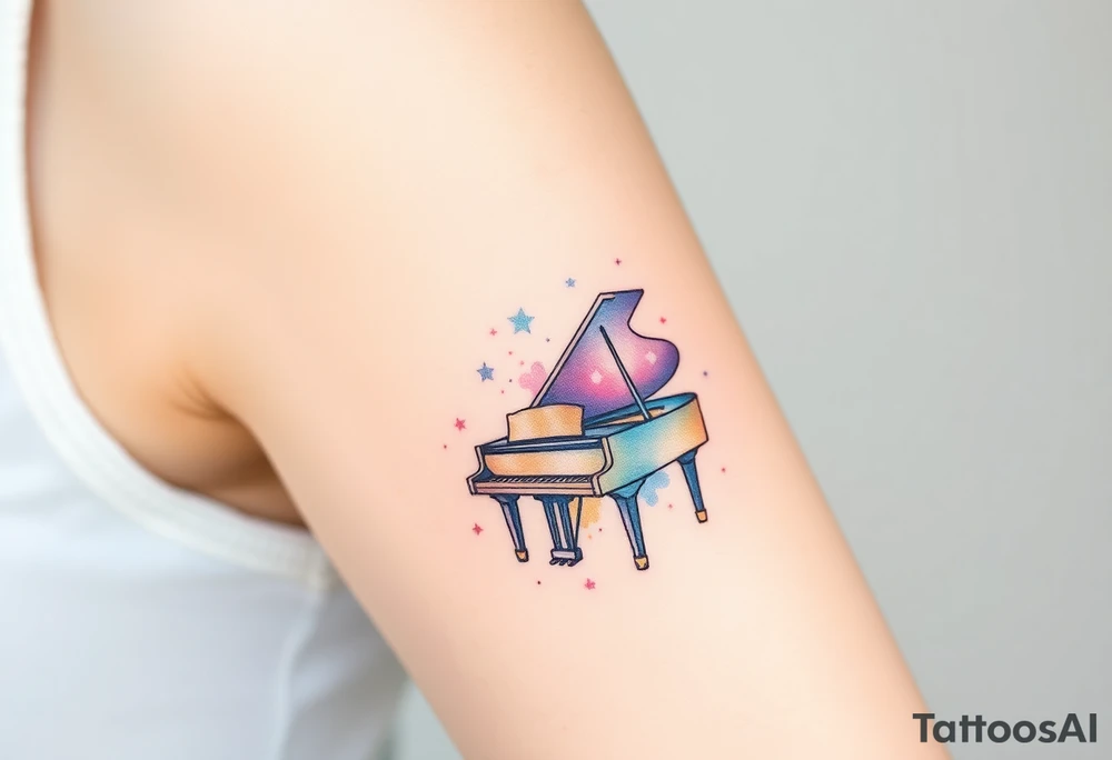 dreamy grand piano under the star tattoo idea