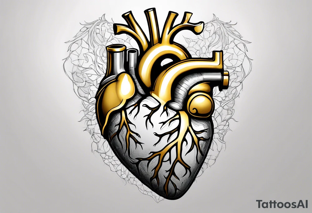 Grey anatomical heart with gold sealed cracks tattoo idea