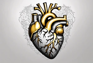 Grey anatomical heart with gold sealed cracks tattoo idea