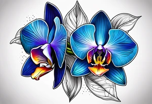 Long blue orchid with extra details tattoo idea