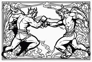 male fighting demons tattoo idea