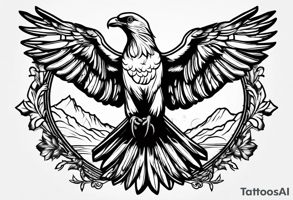 Dove sitting on a branch in the distance with an eagle approaching tattoo idea