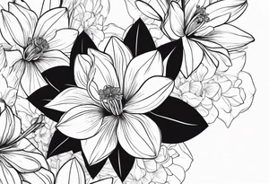 Black line work, delicate, narcissus flower with stem, add cursive uppercase I, finger tattoo tattoo idea