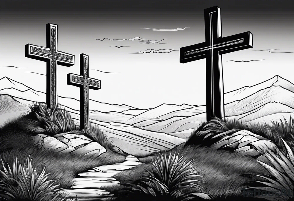 3 crosses on a hill facing east tattoo idea