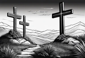 3 crosses on a hill facing east tattoo idea