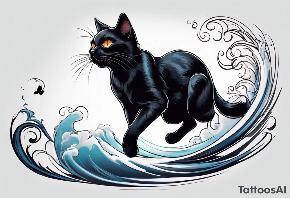 black cat chasing white mouse tattoo idea