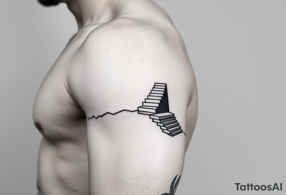 Simple.
An infinite stairs around the right arm like an armband.
Path exploring the universe. tattoo idea