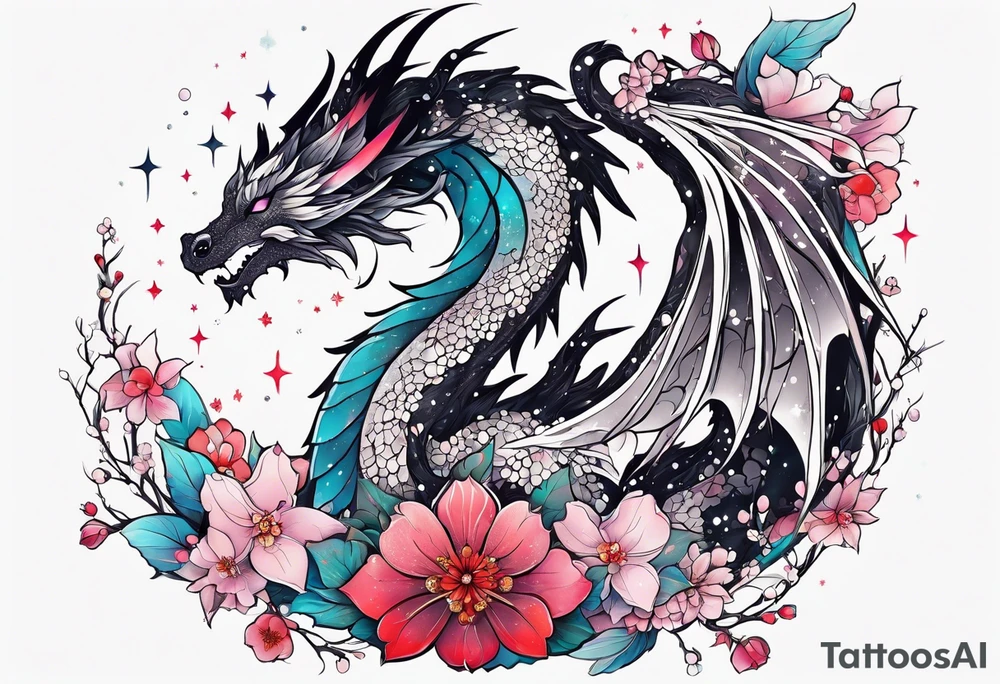 Constellation, wing , snow , cross , dragon female japan kawaii , flower tattoo idea