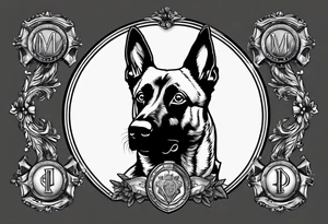 Belgian Malinois dog   Front facing with a badge tattoo idea