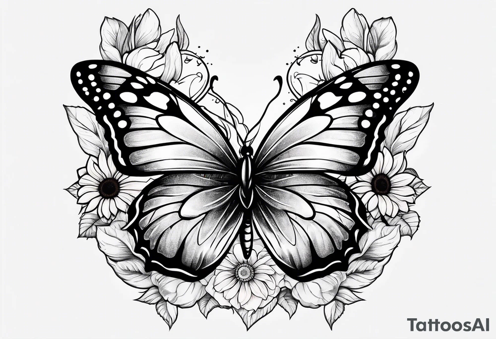 Half butterfly half sunflower tattoo idea