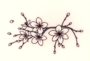 delicate cherry blossoms swirling in spring breeze with petals tattoo idea
