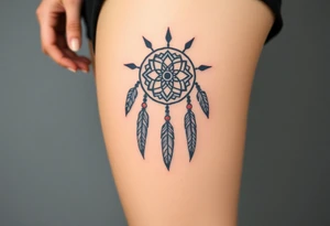 native dreamcatcher with flowing feathers and sacred beads tattoo idea