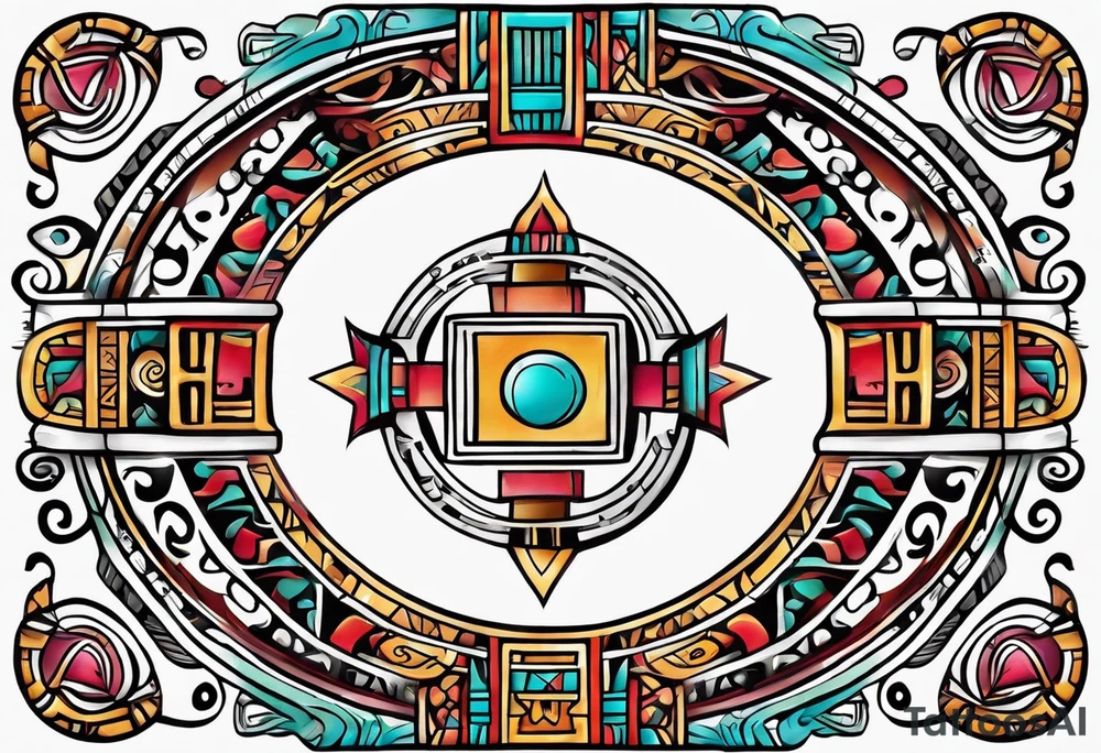 Colorful simple Mayan hieroglyph tattoo idea