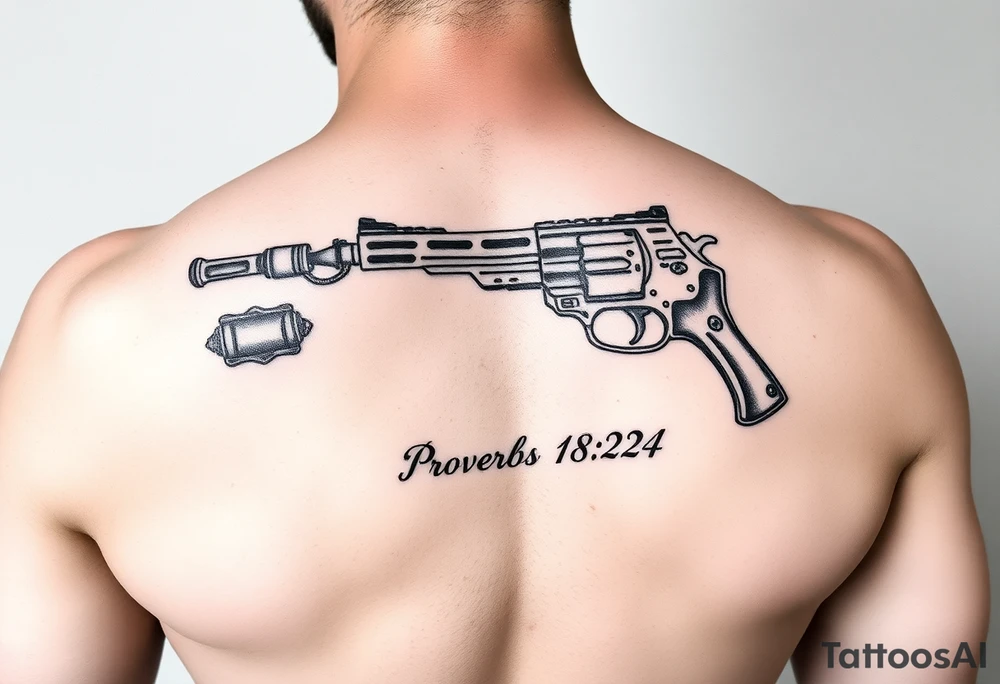 Sleeve Writing old school 
gun  76-2323 proverbs 18:24 tattoo idea
