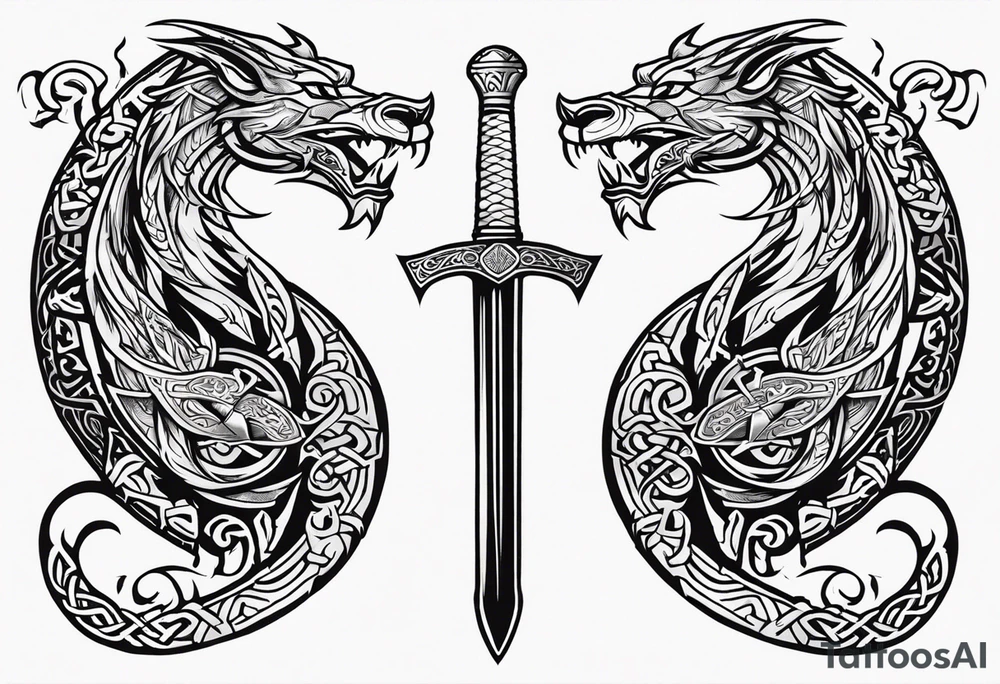 Viking sword Valhalla dragon shield tattoo idea