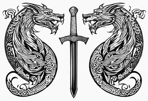 Viking sword Valhalla dragon shield tattoo idea
